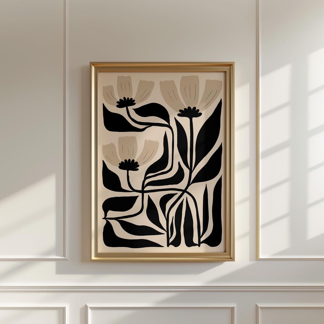 Black And Beige Abstract Flower Poster Bold Graphic Botanical Design - Image 2
