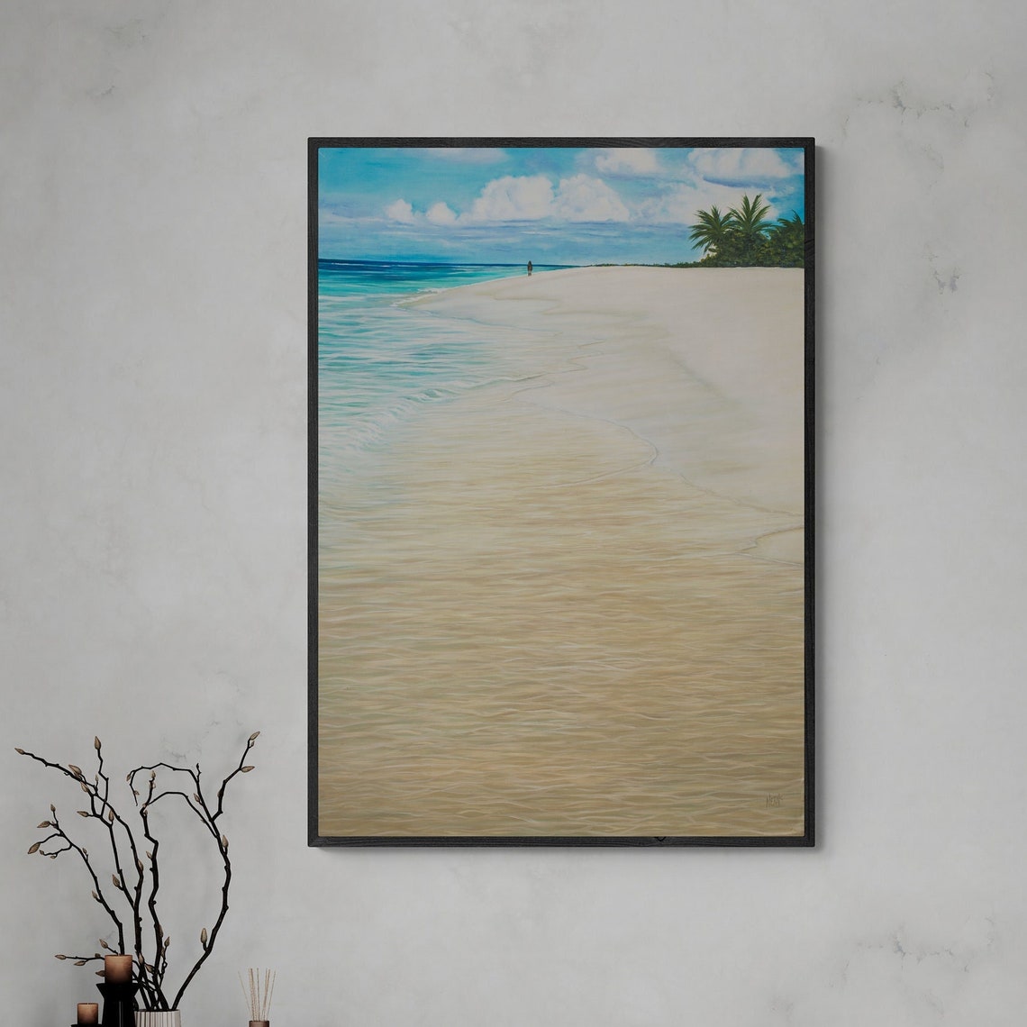 White Sand Beach Gentle Turquoise Waves Palm Trees Serene Shore Poster - Image 4
