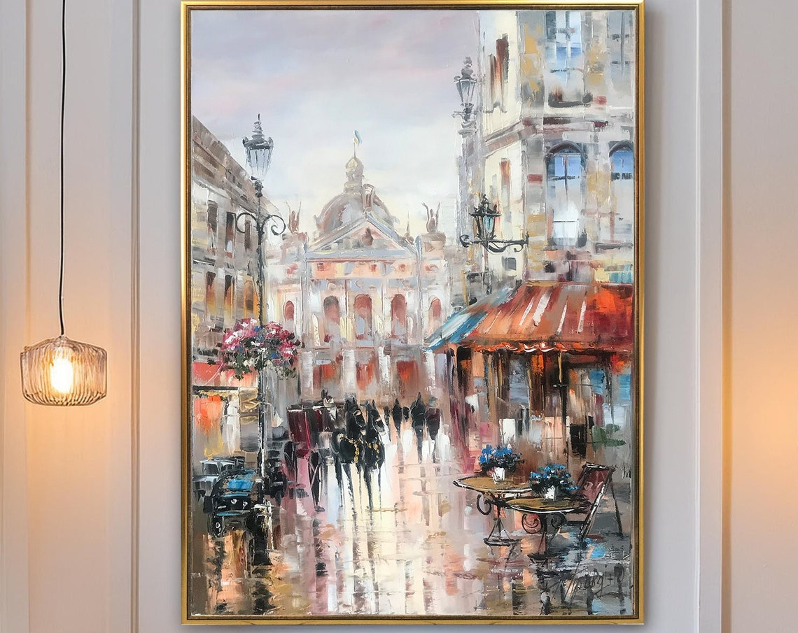 Europe Painting Original Old City Art City Scape Painting Europe Wall Art Budapest Painting On European Street Scene Painting