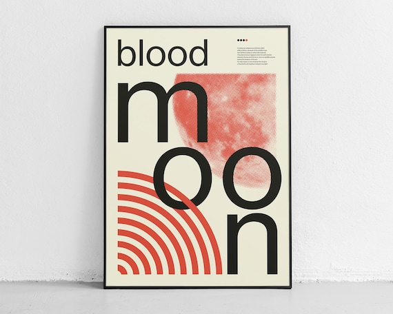 Blood Moon Mid Century Modern Typographic Lunar Eclipse Art Poster