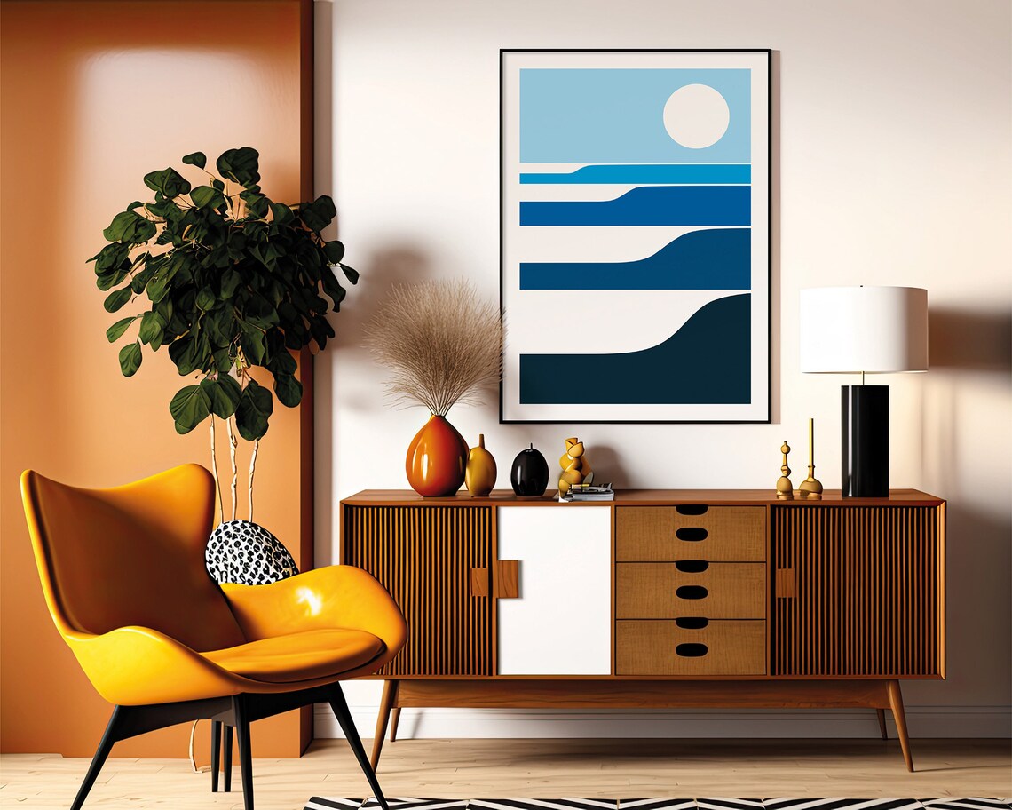 Sunrise Waves Poster, Modern Minimalist Surf Art Print - Image 2