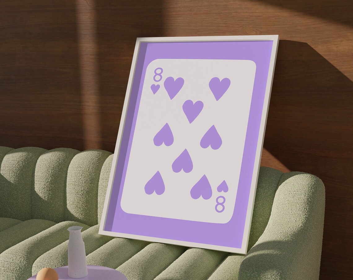 Purple 8 Of Hearts Playing Card Trendy Room Decor Cool Art Print