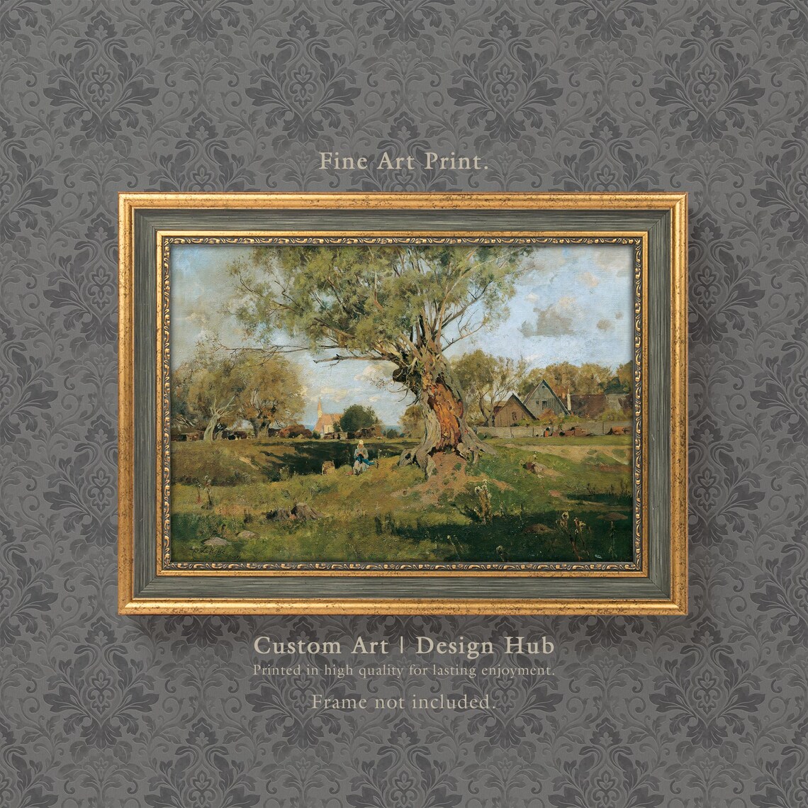 Majestic Old Oak Tree Vintage Countryside Landscape Art Print