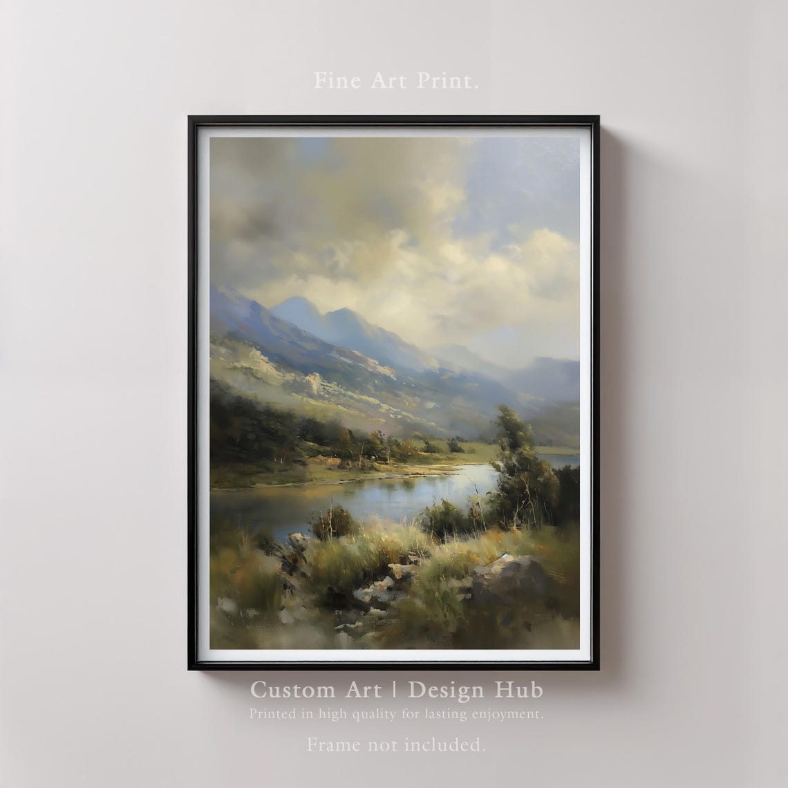 Serene Mountain Lake Valley Misty Peaks Landscape Fine Art Poster
