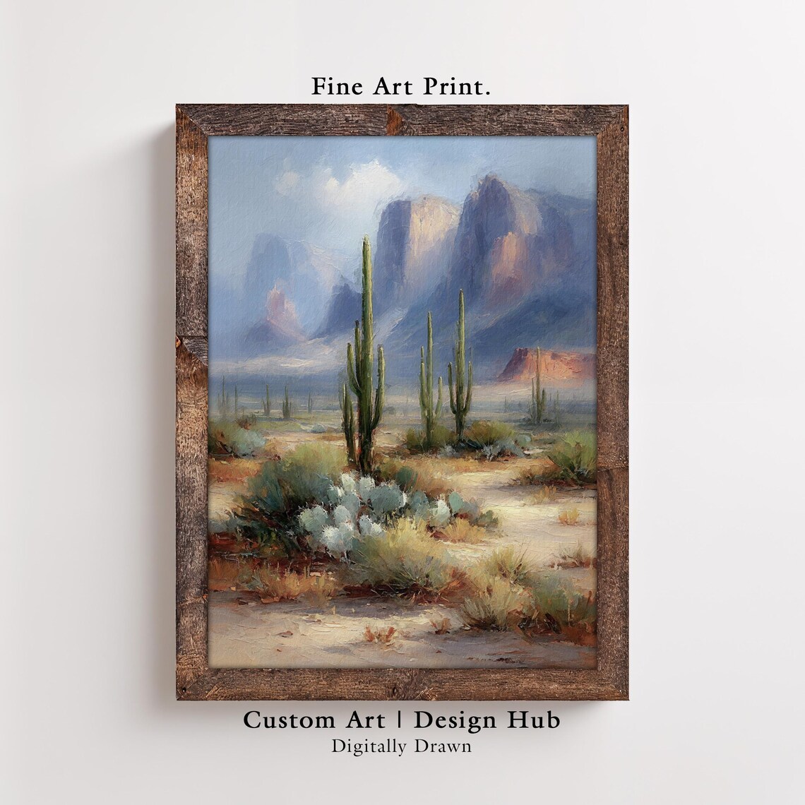 Southwest Desert Cactus Landscape Poster Saguaro Mountains Painting