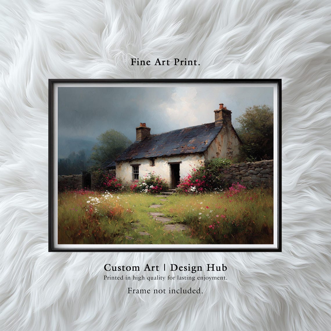 Rustic Stone Cottage Flower Garden Vintage Countryside Art Print