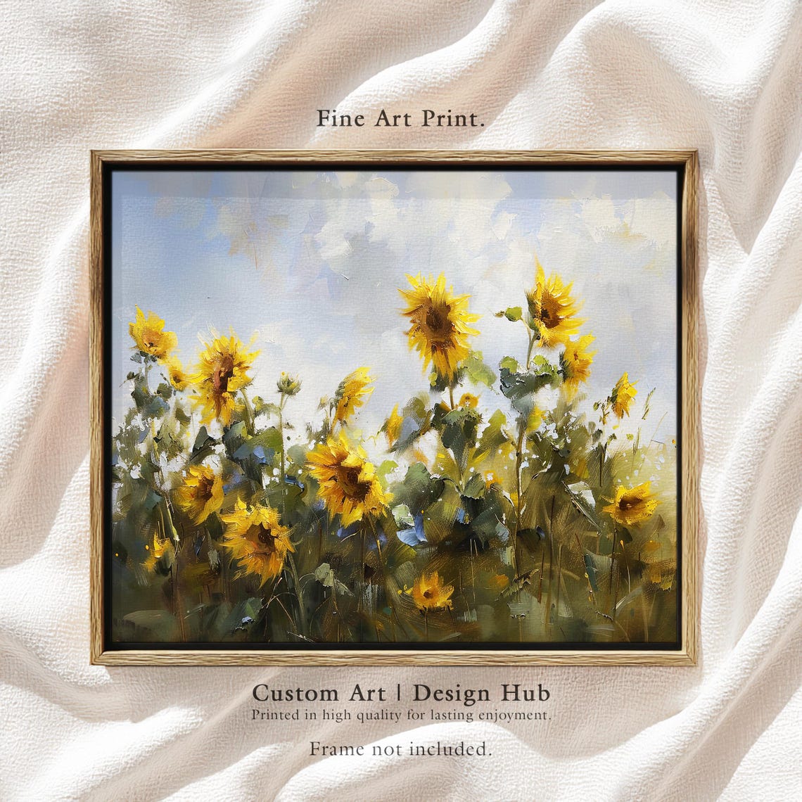 Sunflower Field Against Blue Sky Bright Floral Oil Style Poster