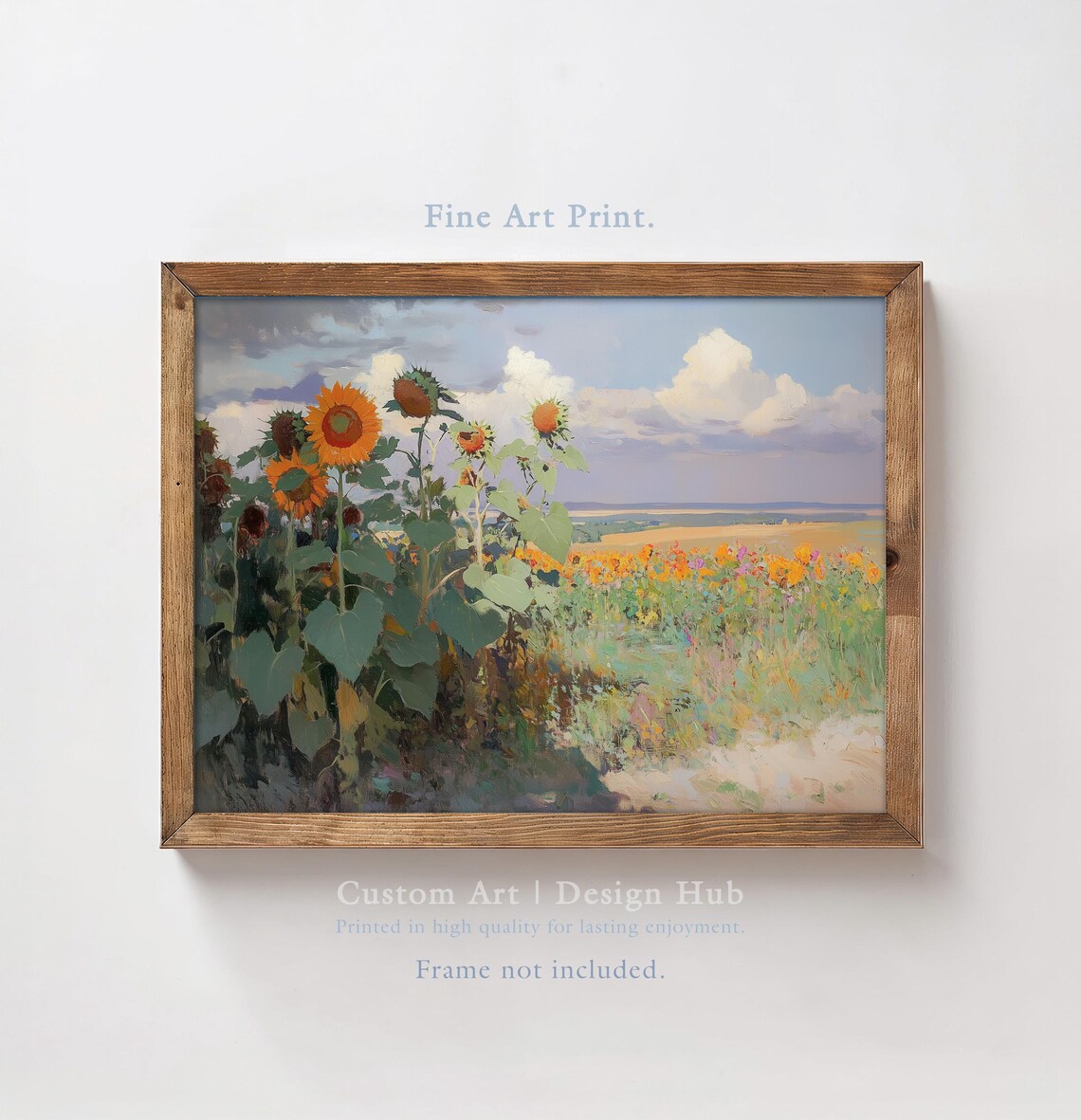 Sunflower Field Oil Painting Summer Meadow Vintage Countryside Poster