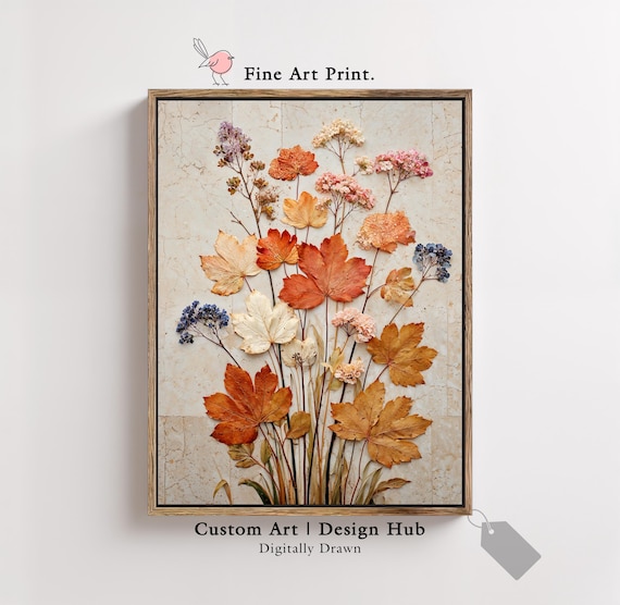 Autumn Pressed Leaf And Flower Wall Art Print Botanical Nature Poster