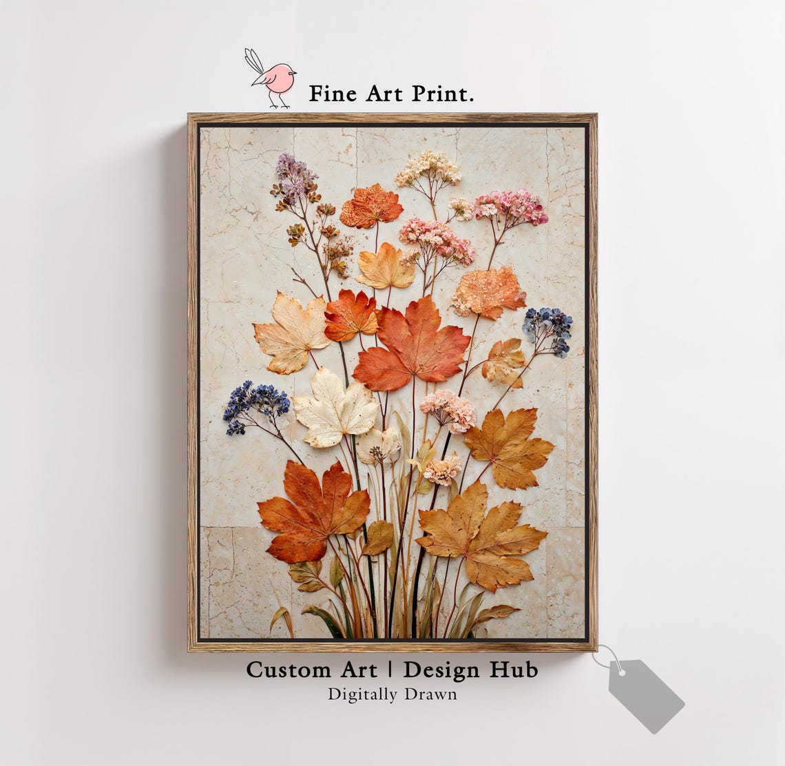 Autumn Pressed Leaves Dried Flowers Botanical Herbarium Art Poster