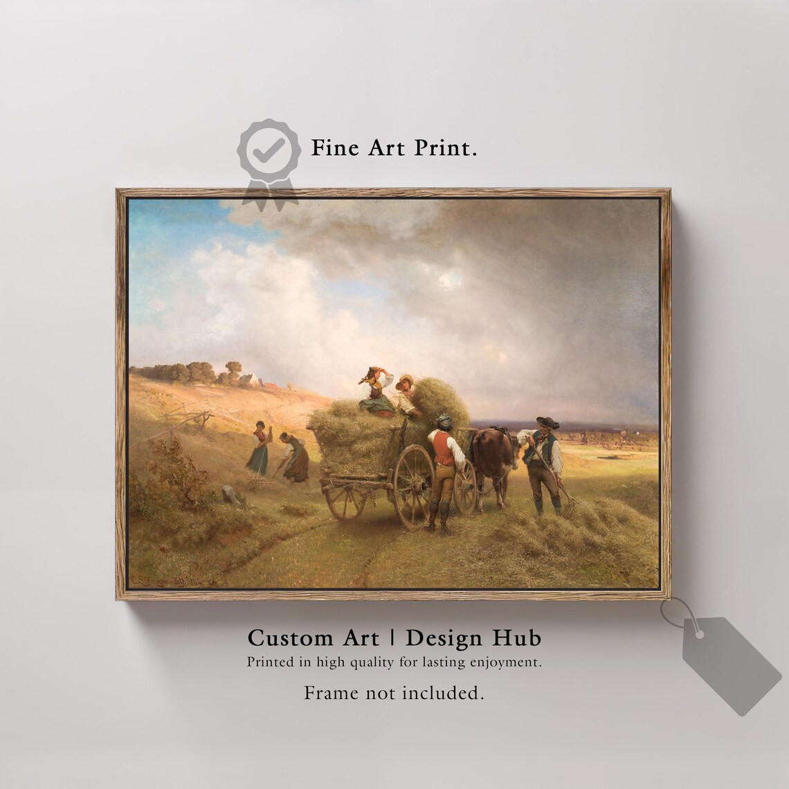 Vintage Harvest Scene Hay Cart Workers Horse Field Impressionist Poster