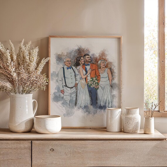 Painting From Photo Wedding Illustration Custom Portrait Couple Watercolor Gift For Her Art