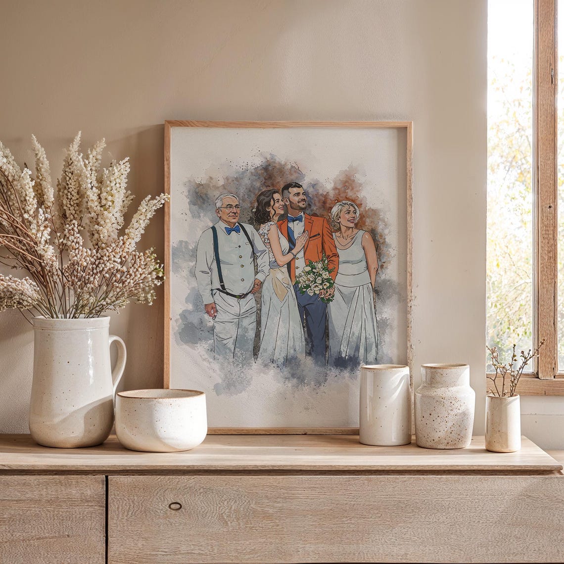 Custom Watercolor Wedding Family Portrait Personalized Gift Poster