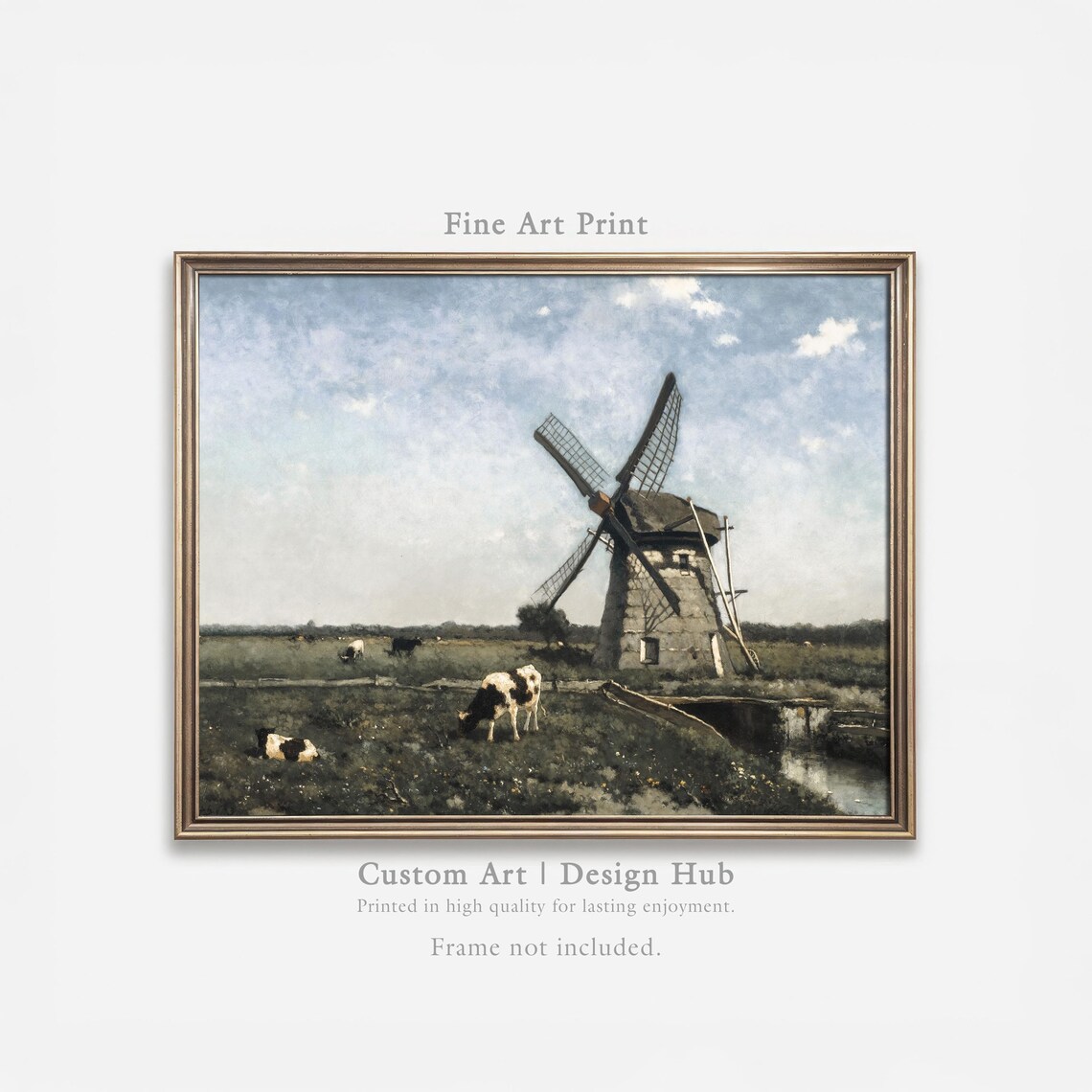 Windmill Landscape, Rustic Countryside Art Print