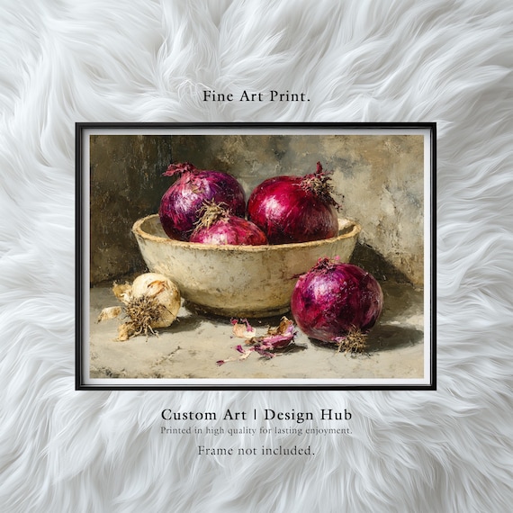 Red Onion Still Life Vintage Oil Painting Rustic Kitchen Poster