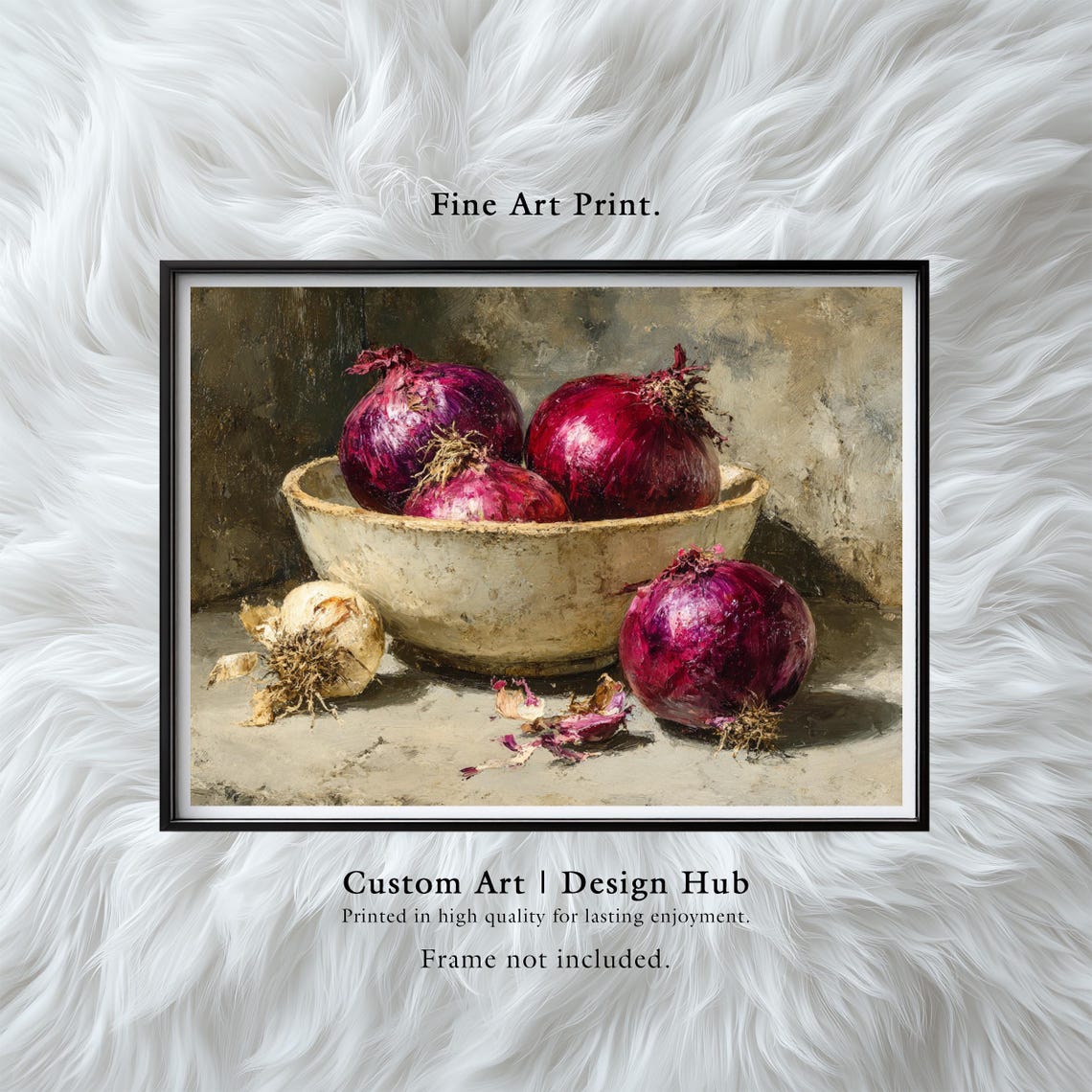 Red Onion Still Life Vintage Oil Painting Rustic Kitchen Poster