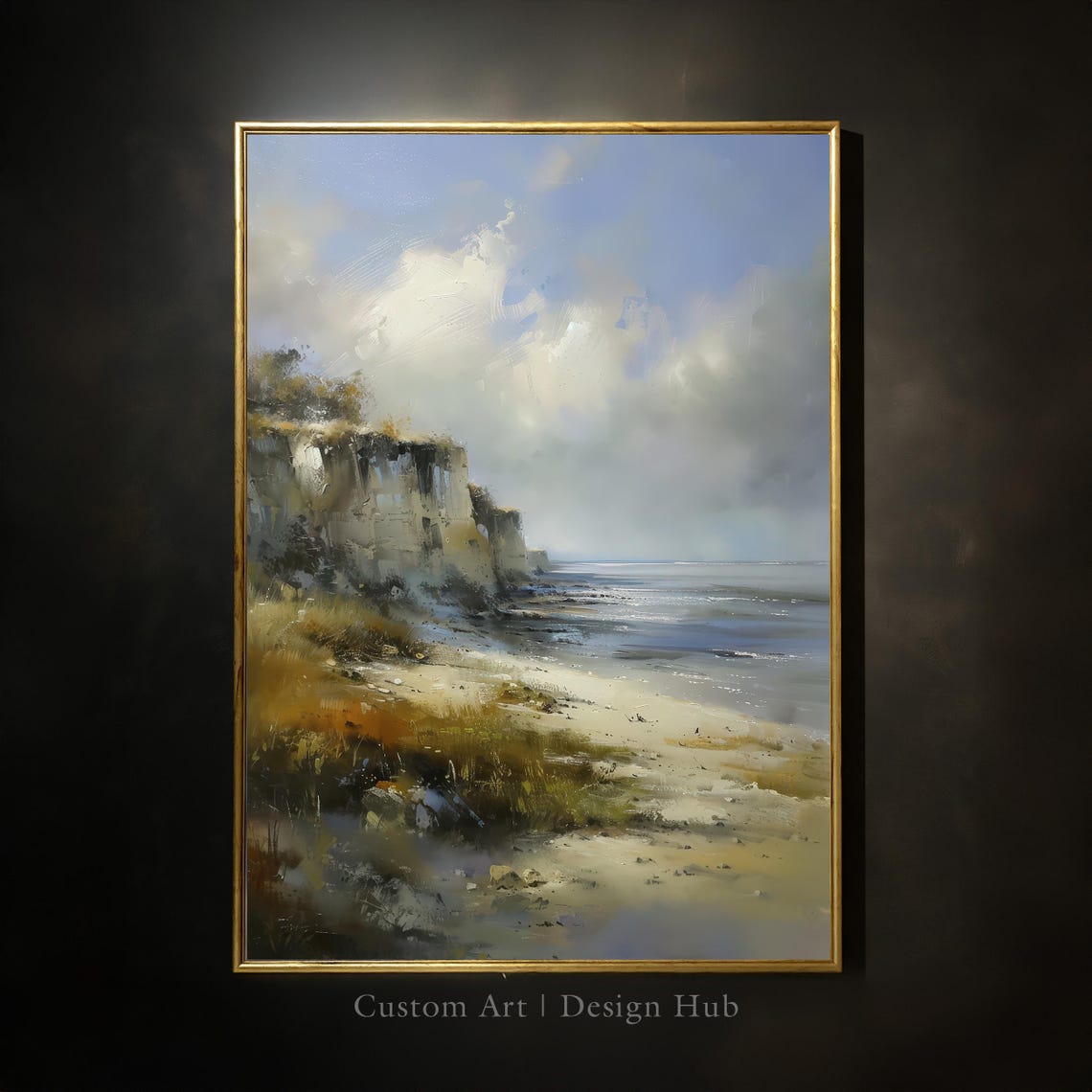 White Coastal Cliffs and Beach Serene Seascape Oil Style Poster