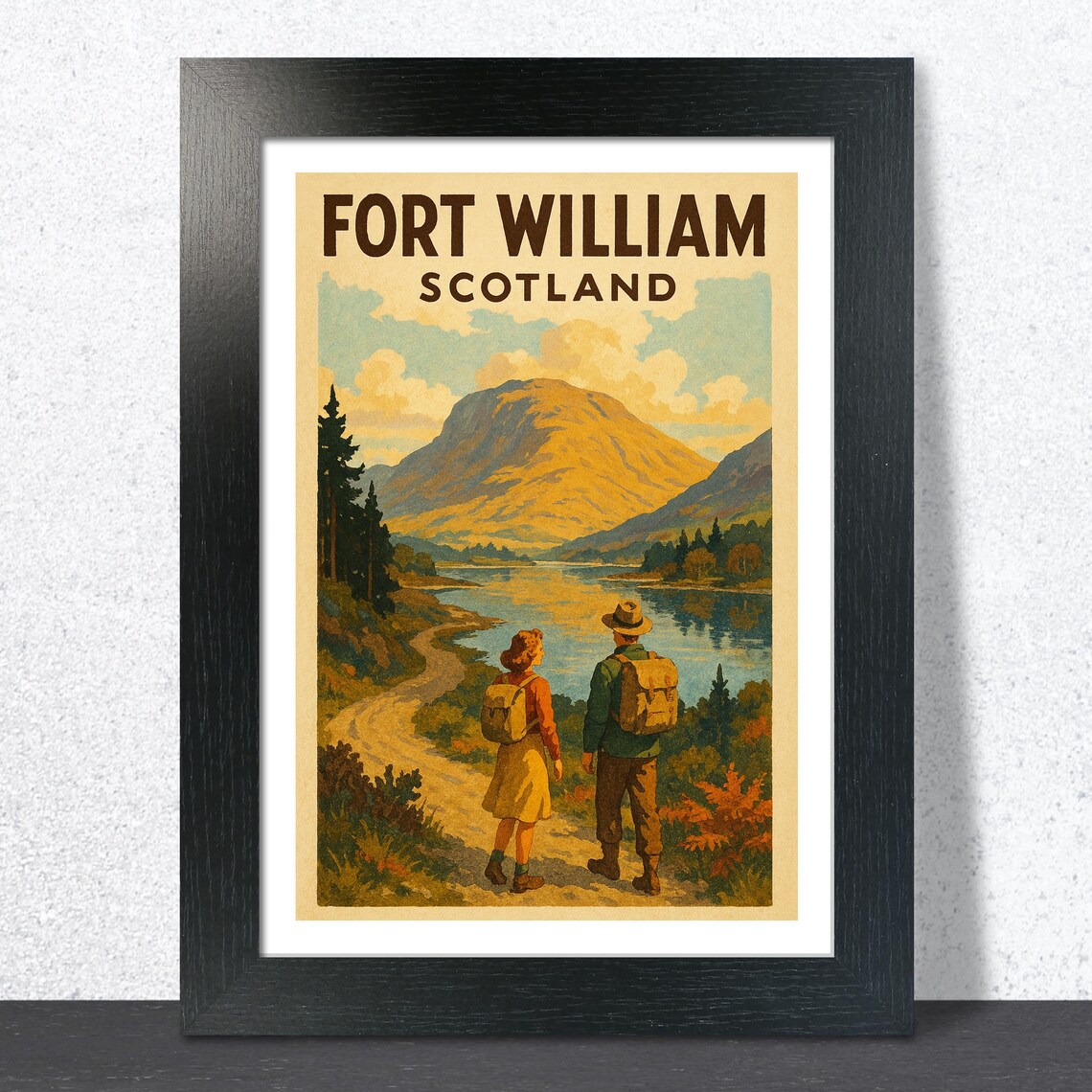 Fort William Scotland Hikers By The Loch Vintage Travel Poster