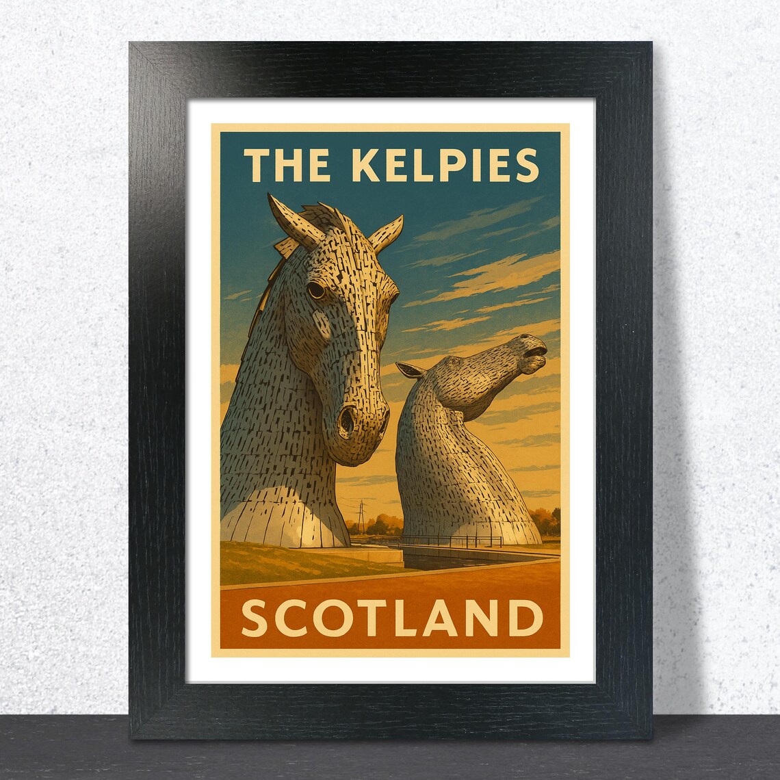 The Kelpies Vintage Travel Poster, Scotland