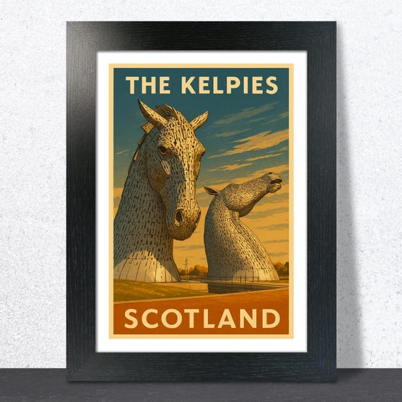 The Kelpies Vintage Travel Poster, Scotland