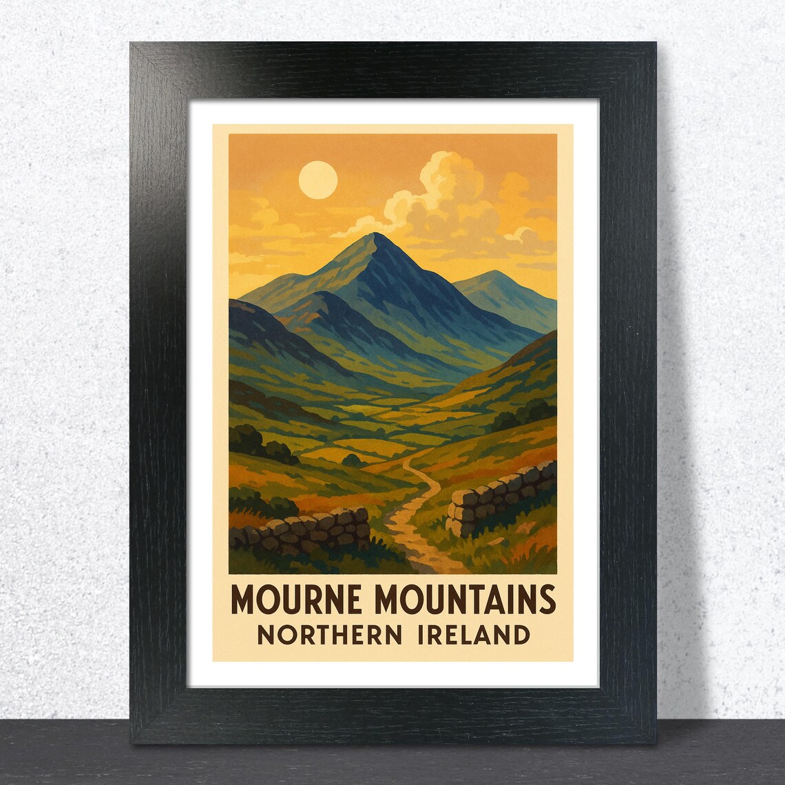 Mourne Mountains Northern Ireland Golden Valley Vintage Travel Poster