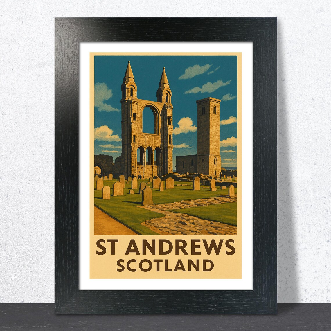 St Andrews Scotland Travel Poster Teal Cathedral Ruins Daylight