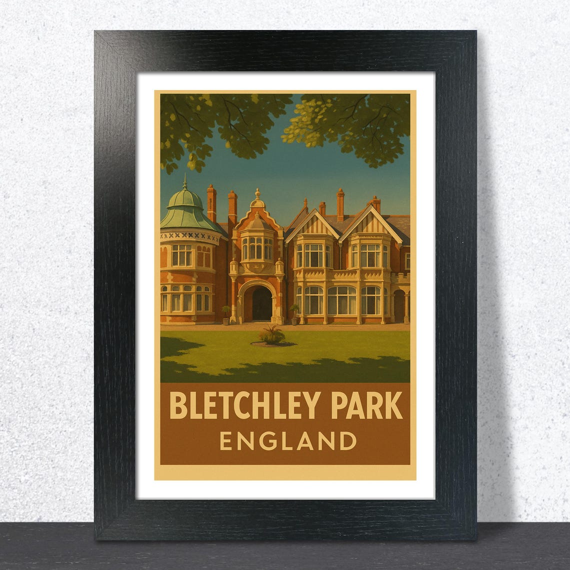 Bletchley Park England Vintage WWII Codebreakers Mansion Travel Poster