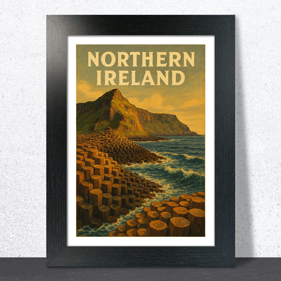 Northern Ireland Vintage Travel Poster with Giant's Causeway Rocks