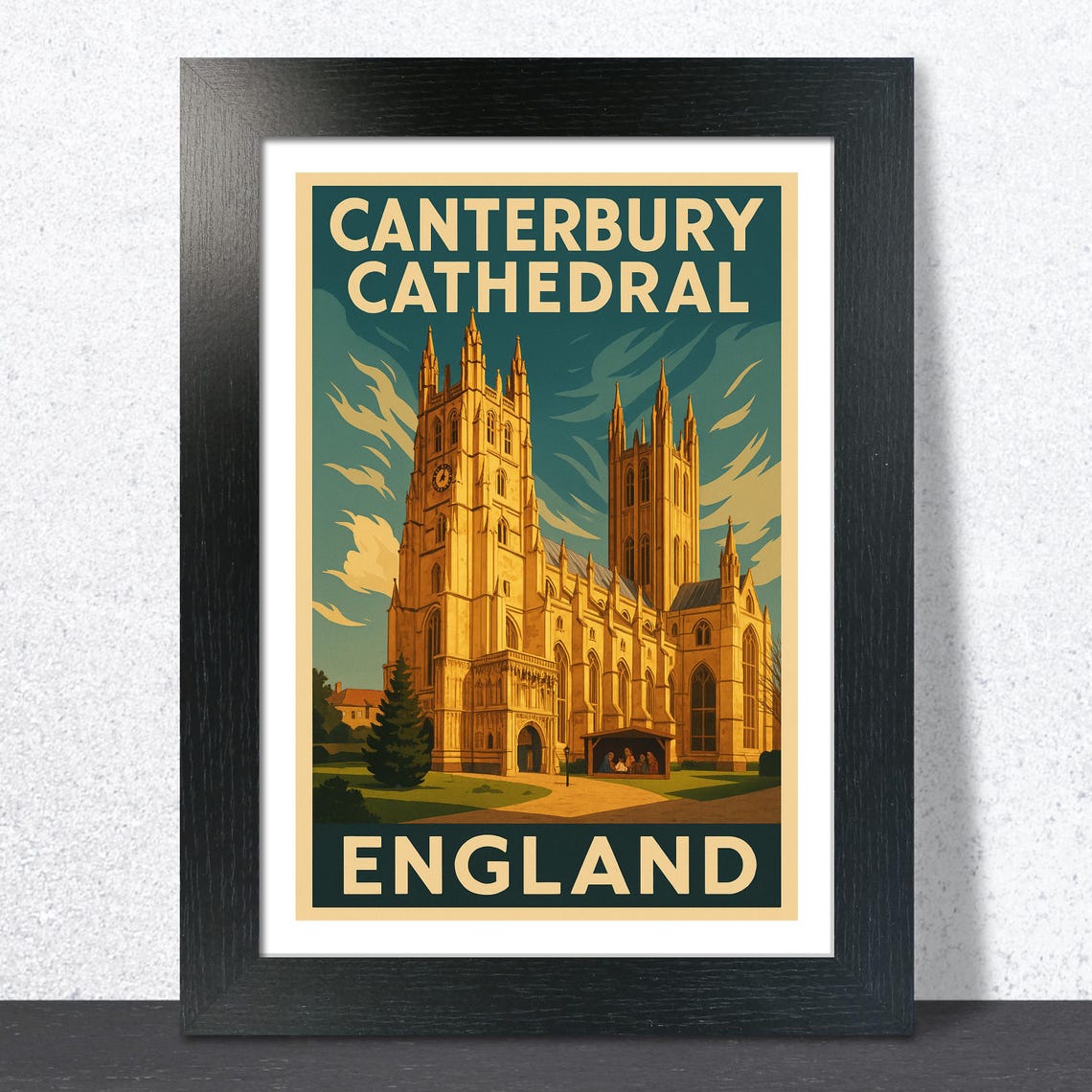 Canterbury Cathedral England Gothic Historic Vintage Travel Poster