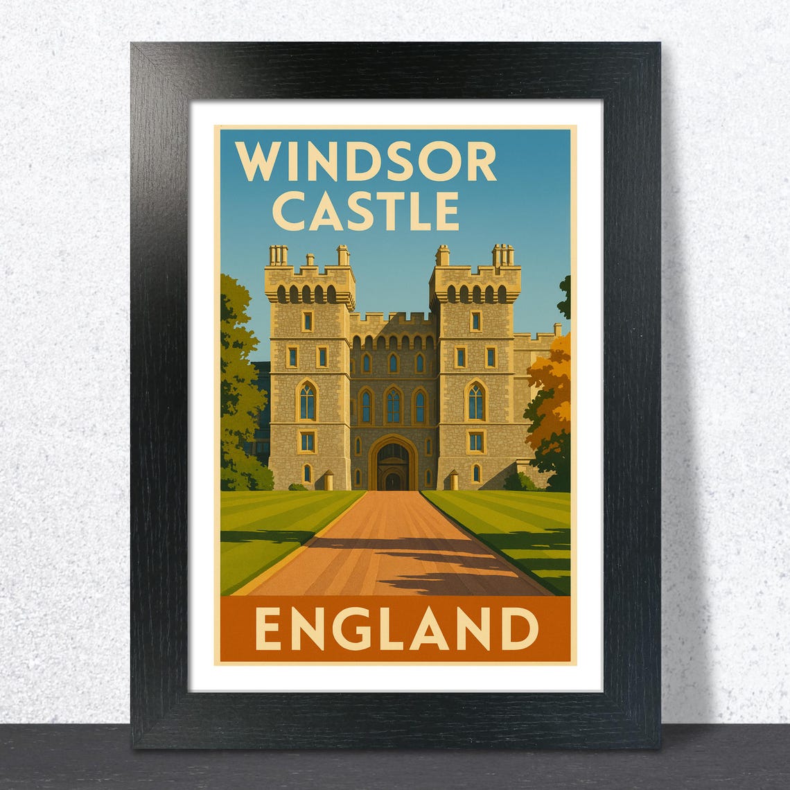 Windsor Castle England Blue Sky Long Drive Vintage Travel Poster