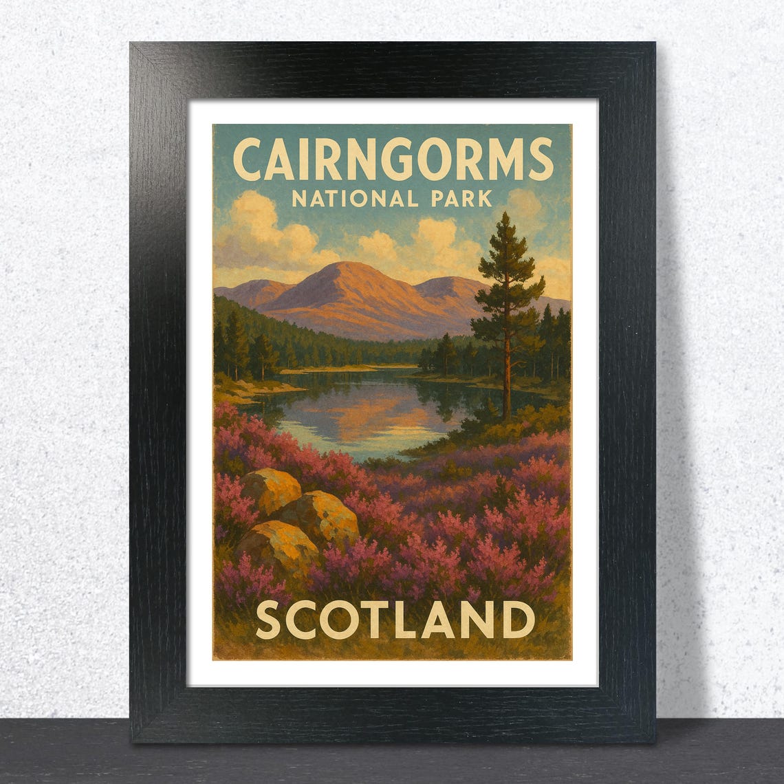 Cairngorms National Park Scotland Heather Mountains Travel Poster
