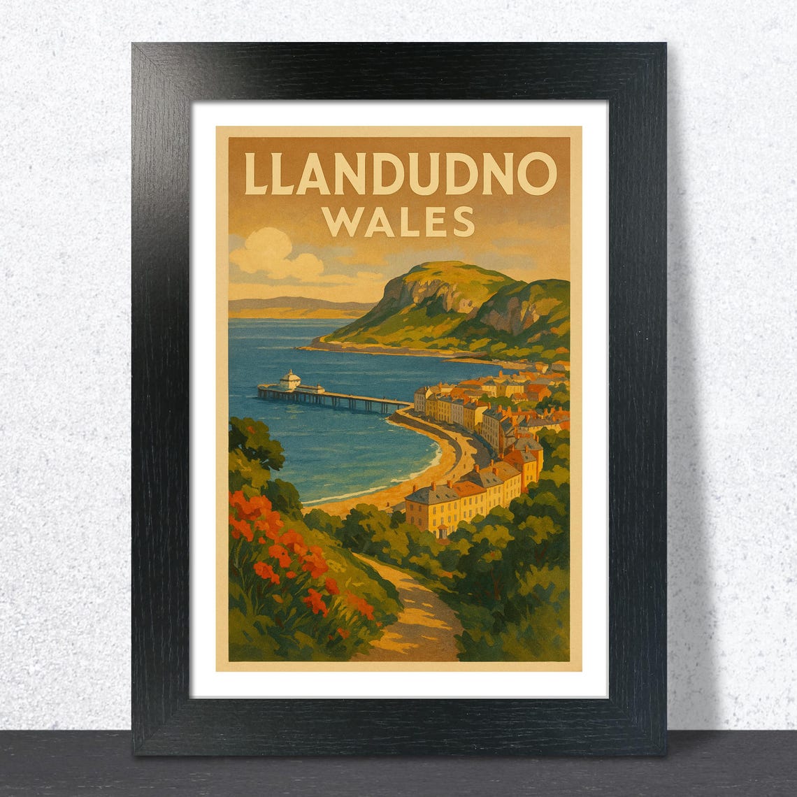 Llandudno Wales Vintage Pier and Great Orme Seaside Bay Poster