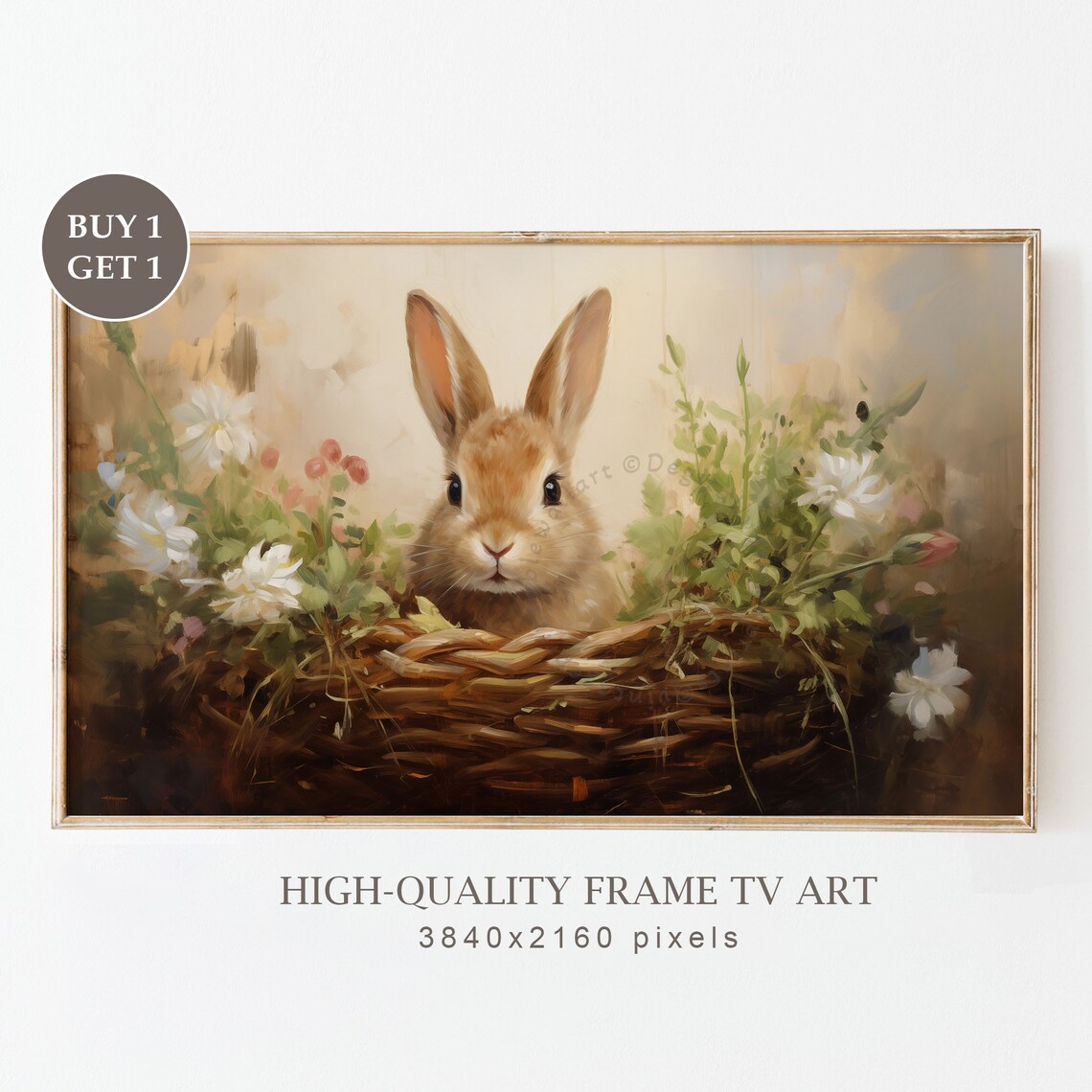 Vintage Easter Bunny Antique Oil Painting Art Print
