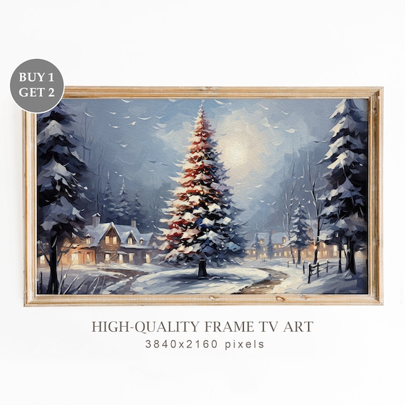 Moody Winter Landscape Tv Frame Art Landscape Painting Christmas Decor Vintage Winter Tv Art Seasonal Christmas Decor