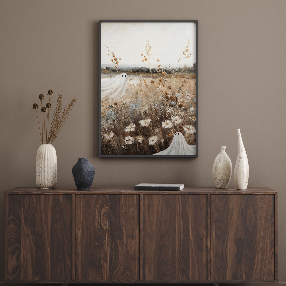 Cute Ghost Vintage Wildflower Oil Painting, Spooky Art - Image 3
