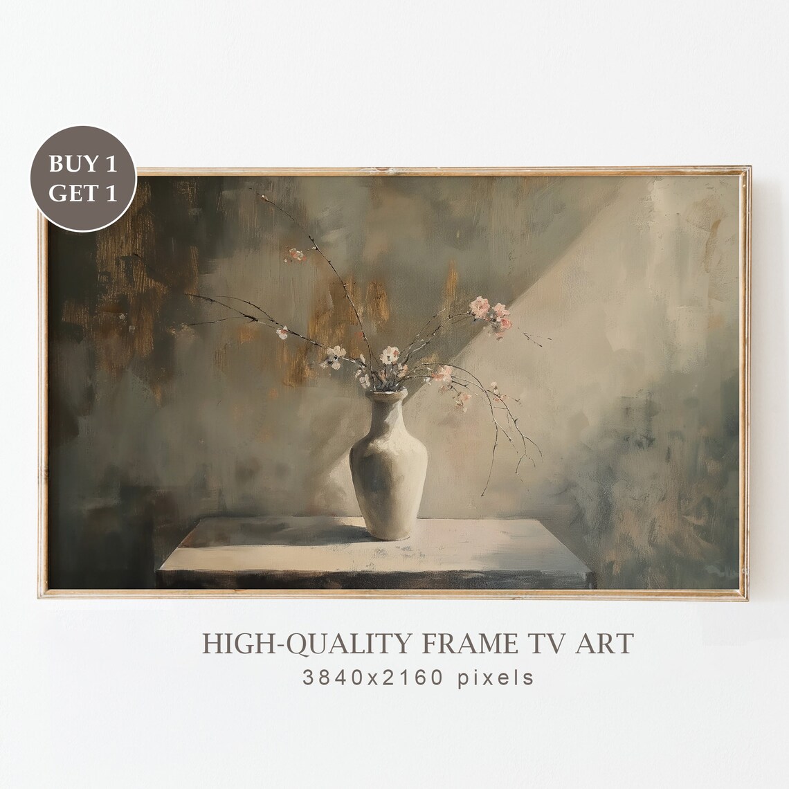 Moody Vintage Vase Cherry Blossom Branches Still Life Rustic Cottagecore Poster