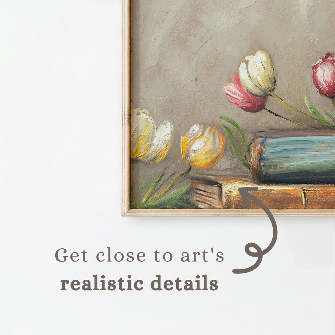 Charming Rabbit Wearing Glasses on Vintage Books Tulips Art Print - Image 3