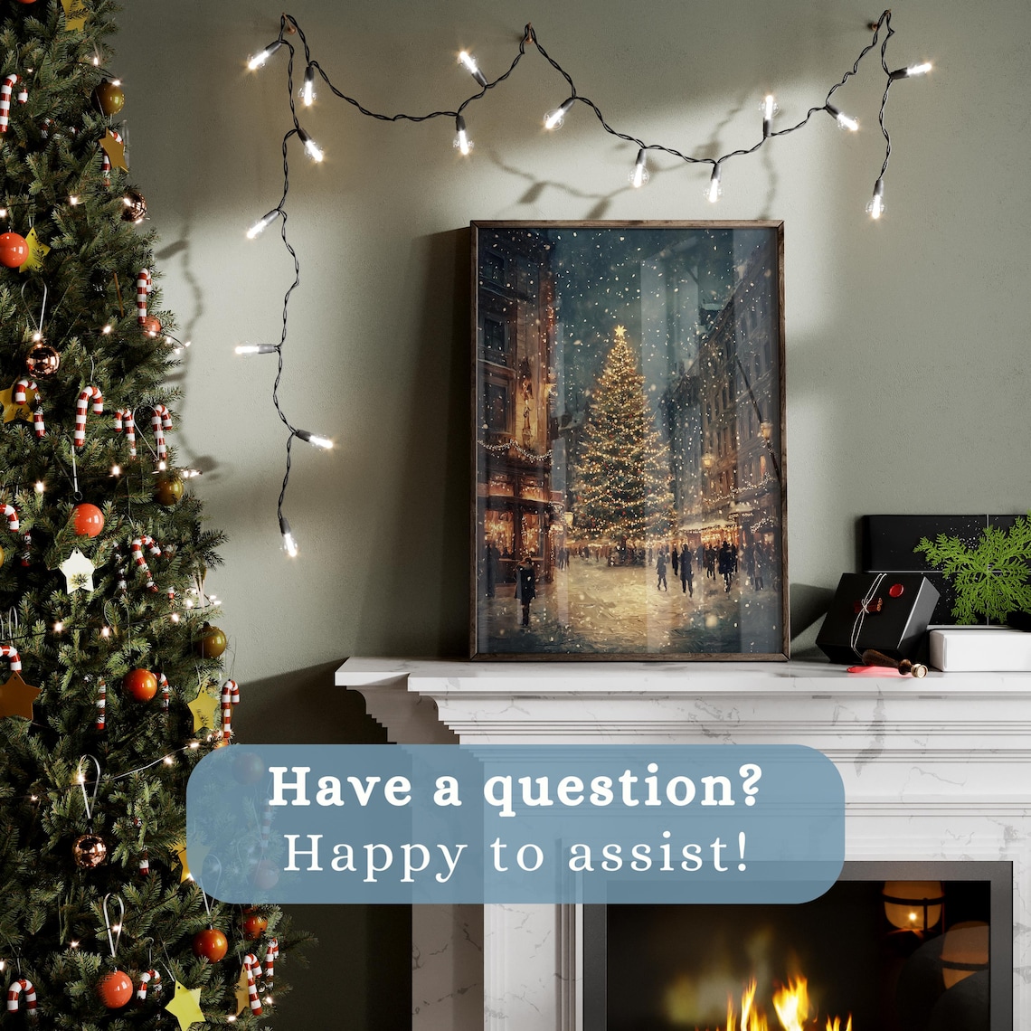 Rustic Christmas Village Landscape Art Print - Image 2