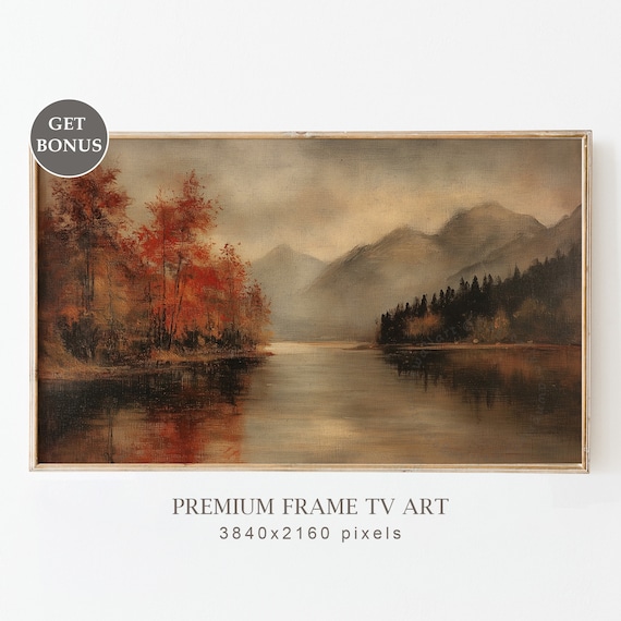 Moody Autumn Mountain Lake Red Fall Trees Calm Reflections Poster