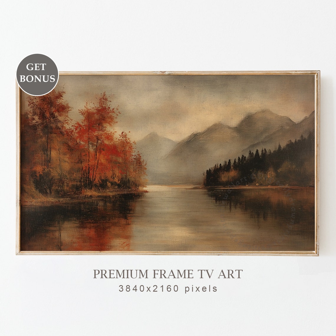 Moody Autumn Mountain Lake Red Fall Trees Calm Reflections Poster