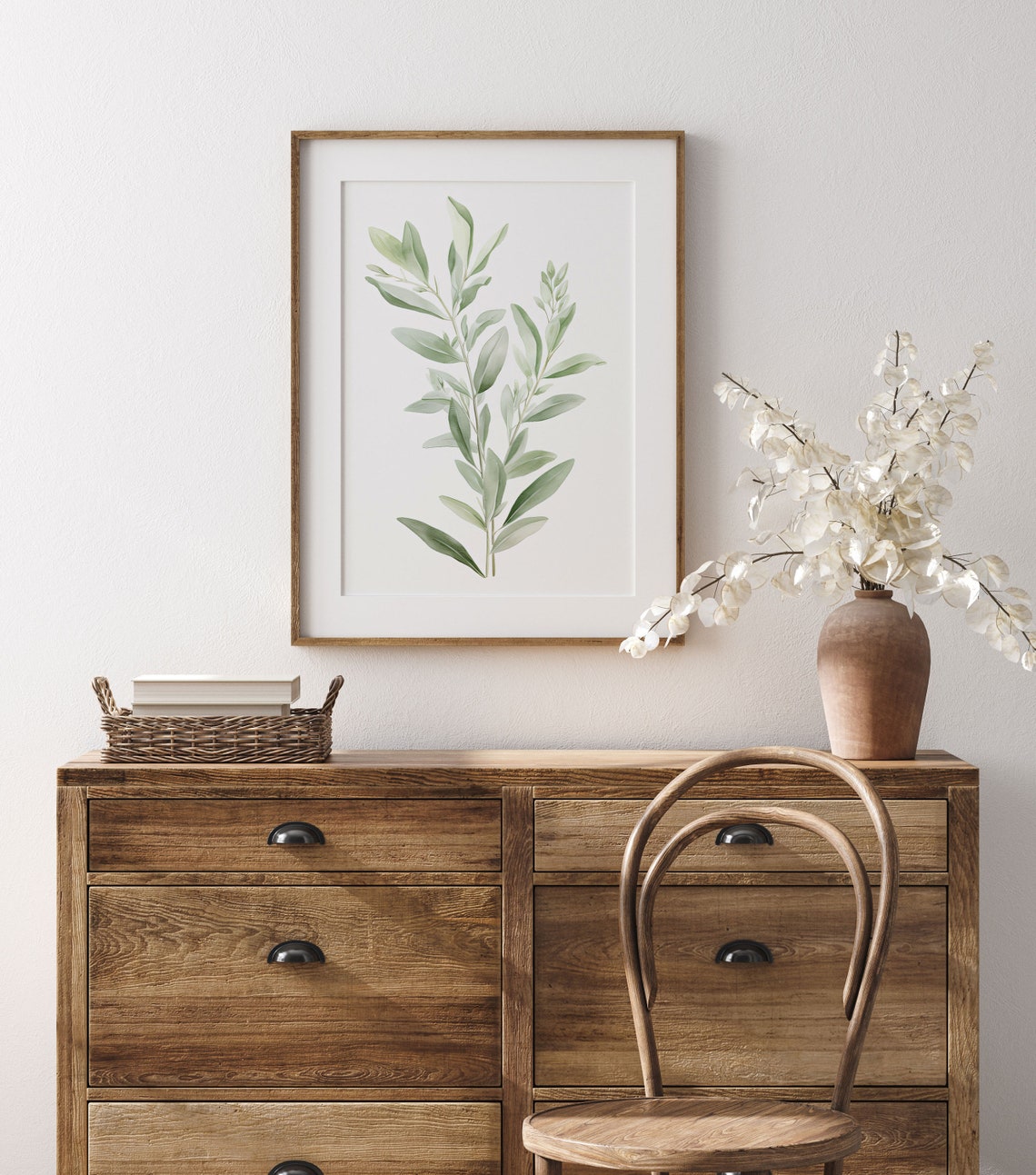 Sage Green Leafy Branches Watercolor Minimal Botanical Wall Art Print - Image 2