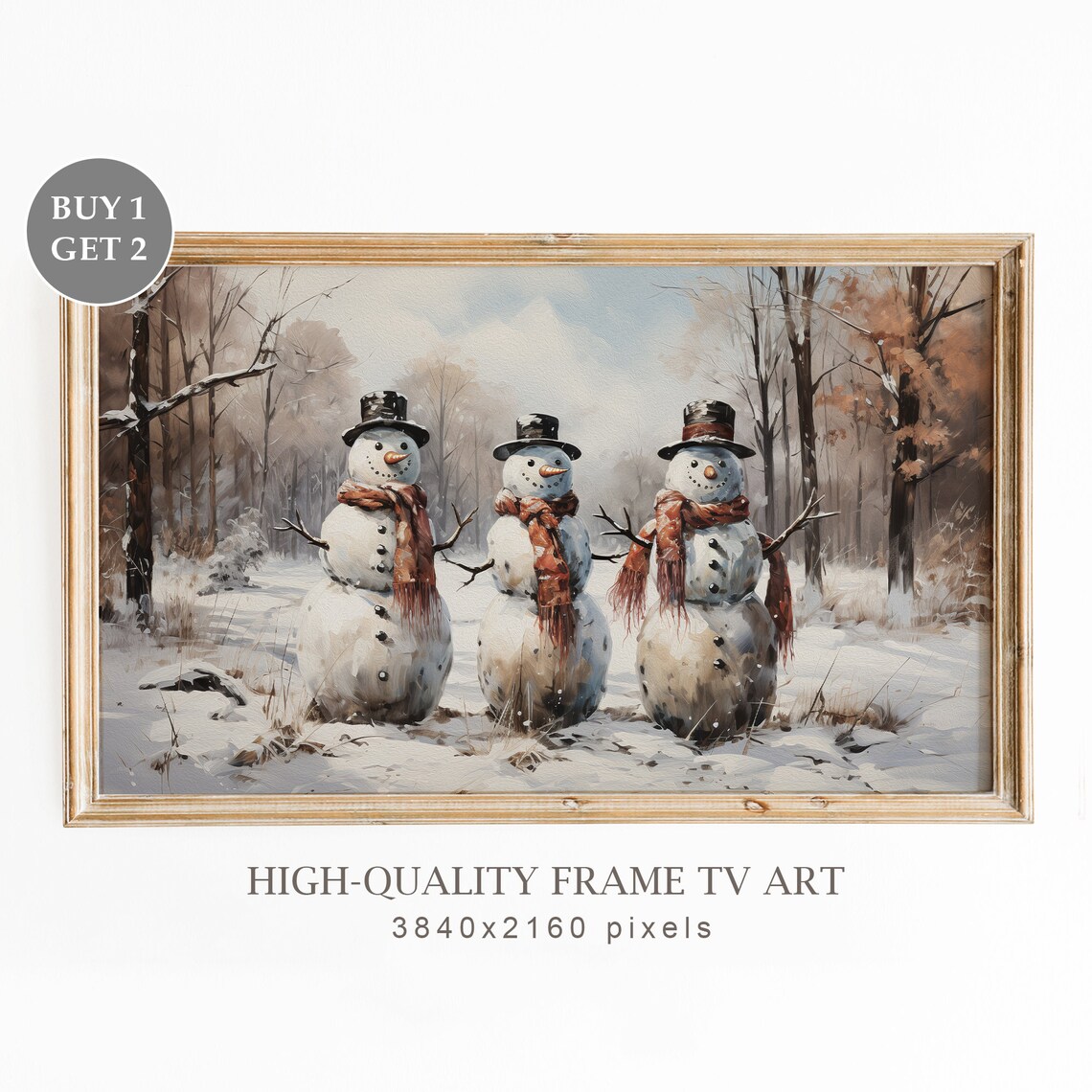 Winter Snowmen TV Frame Art, Vintage Christmas Decor