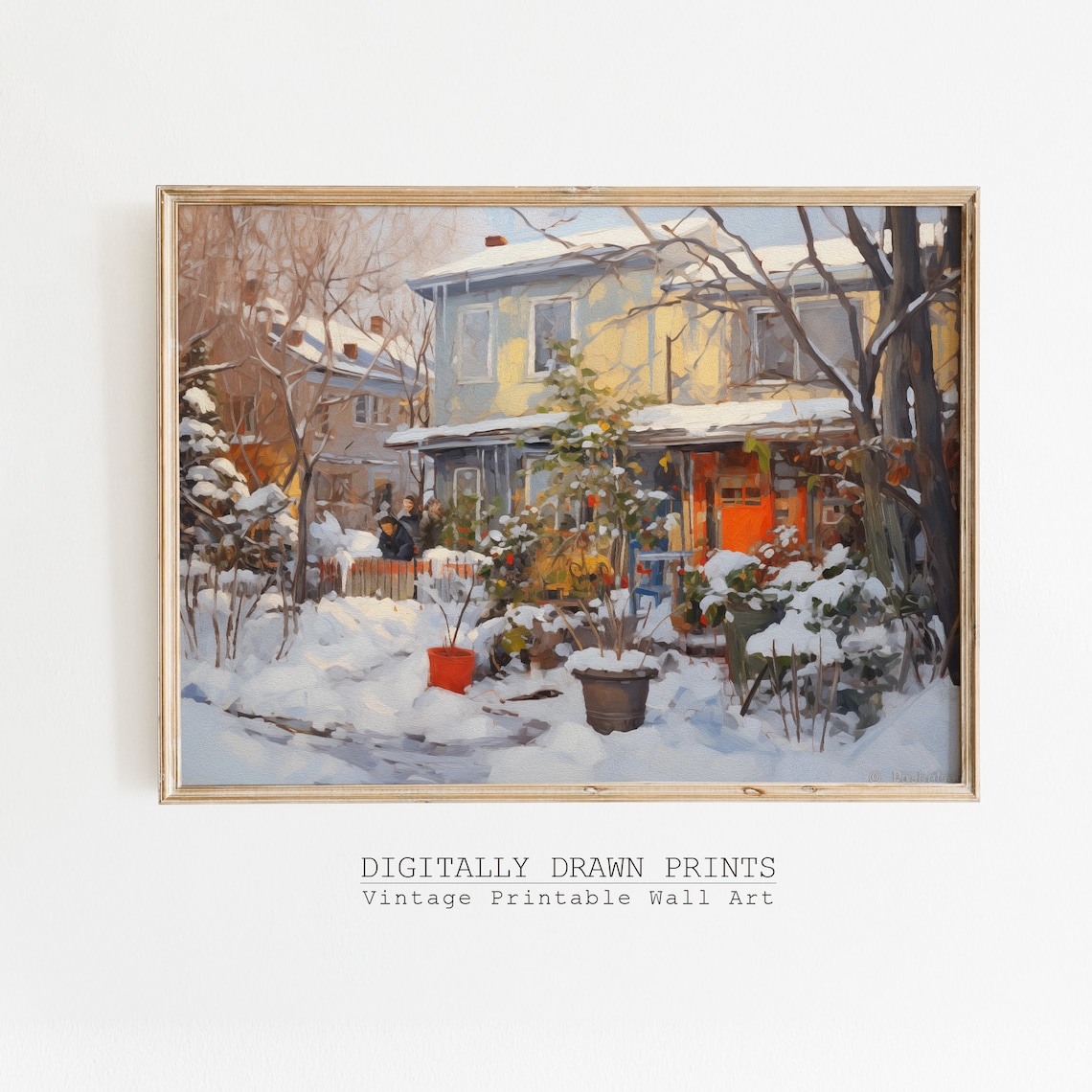 Snow Covered Country House Winter Garden Holiday Oil Painting Wall Art Print