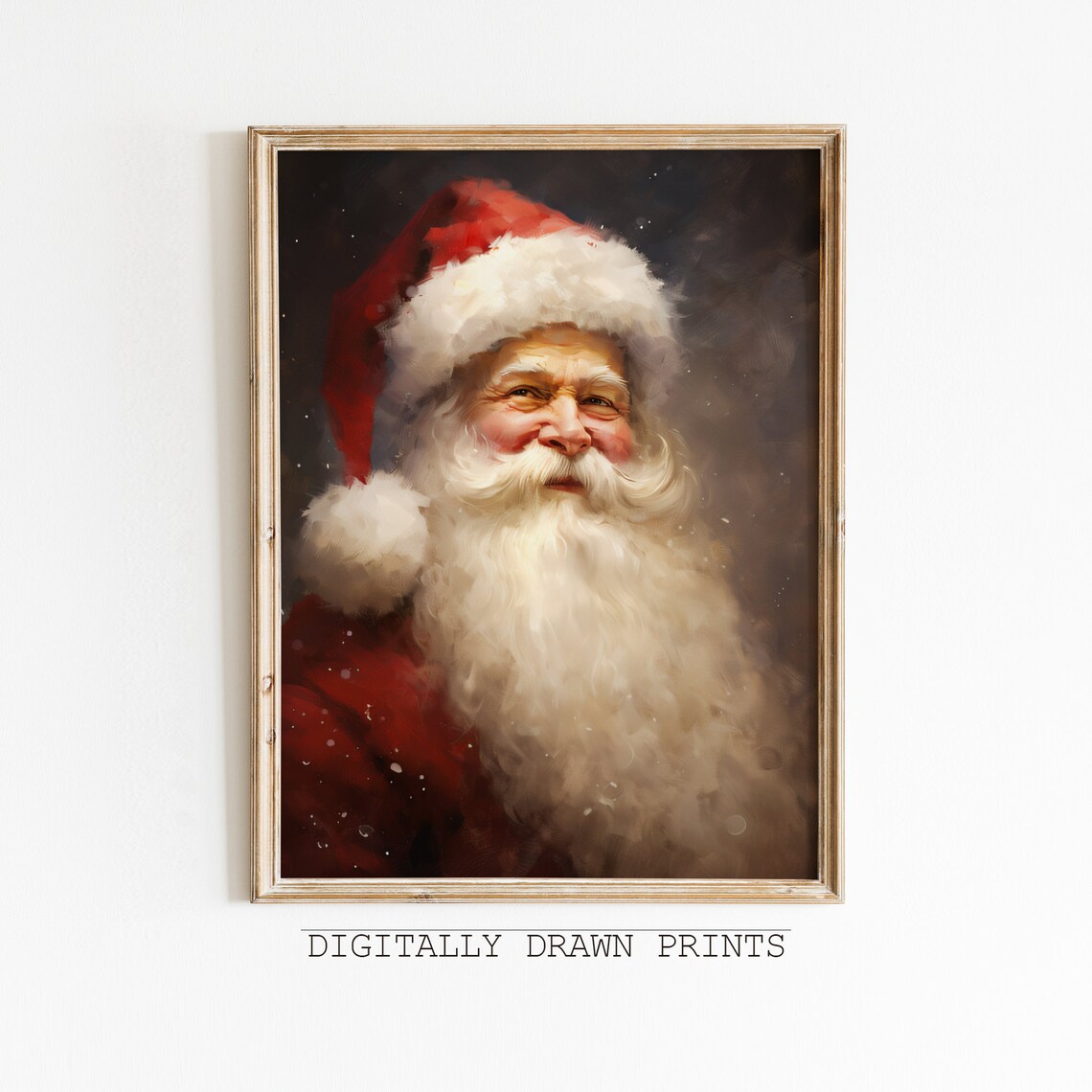 Santa Portrait Vintage Christmas Art Print, Rustic
