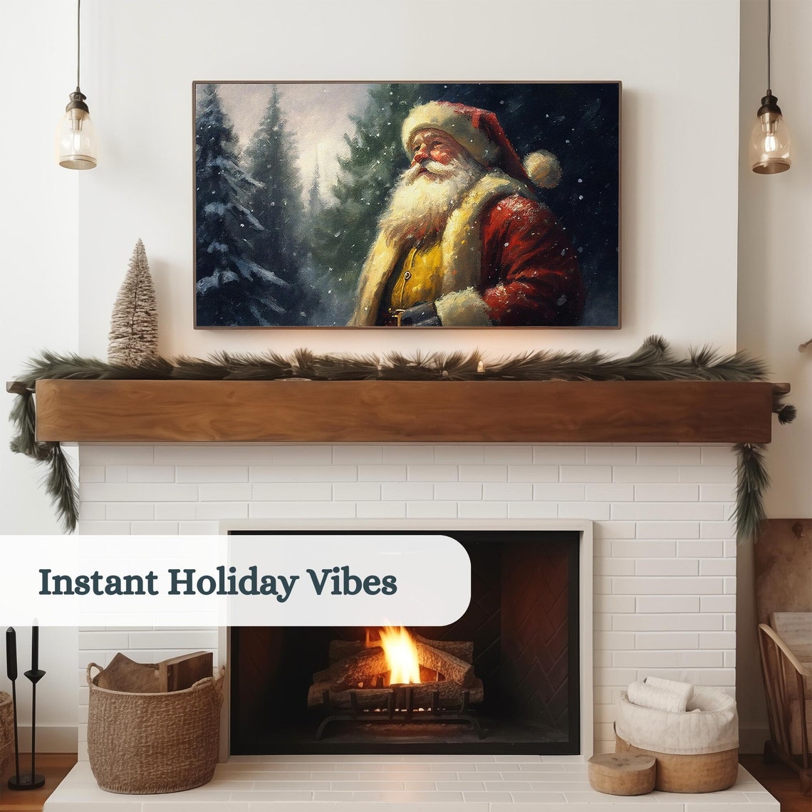 Vintage Santa Christmas Tv Frame Art Santa Oil Painting With Detailed Texture Holiday Art For Tv Seasonal Christmas Decor Tv Art - Image 3