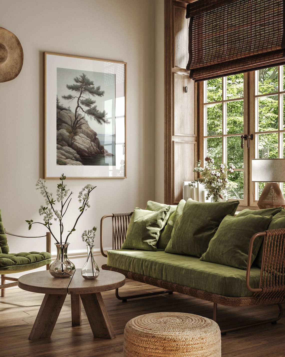 Lone Windswept Pine Rocky Cliff Seaside Minimalist Vintage Poster - Image 2