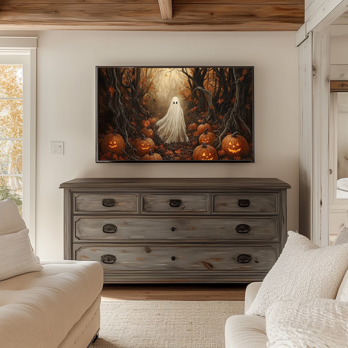 Halloween Ghost Painting, Spooky Haunted Forest Art Print - Image 2