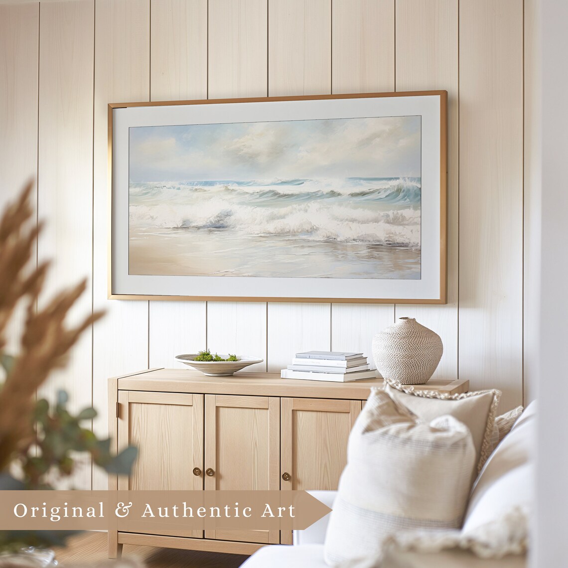 Pastel Ocean Waves Beach Seascape Textured Oil Painting Coastal Wall Poster - Image 4