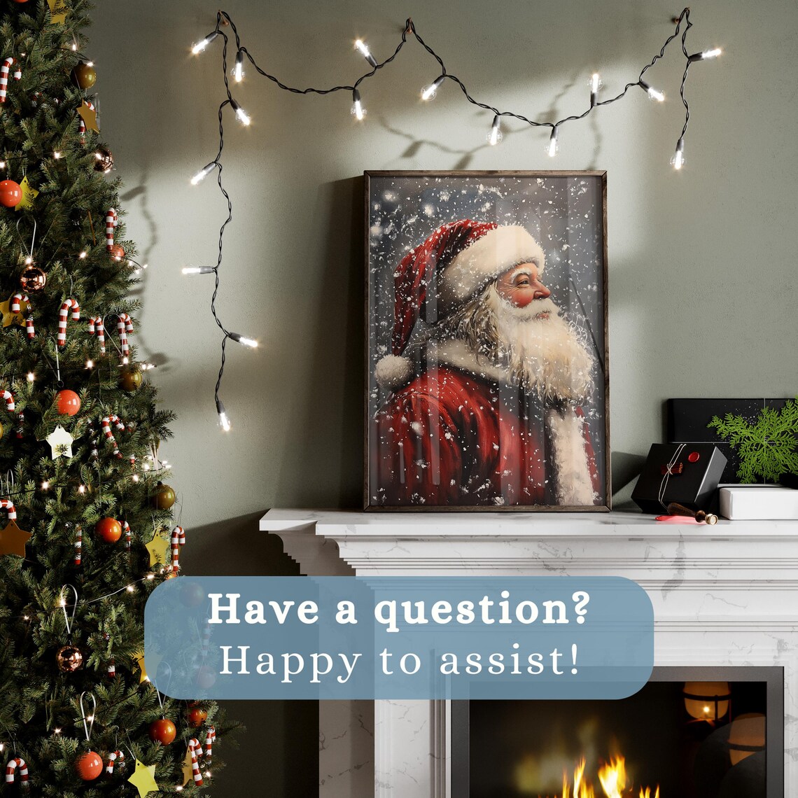 Vintage Santa Portrait Art Print, Rustic Christmas Decor - Image 3