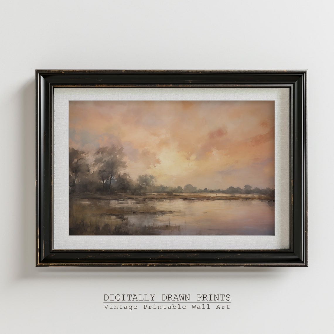 Glowing Sunset Over Calm Lake Marsh Silhouetted Trees Art Print - Image 3